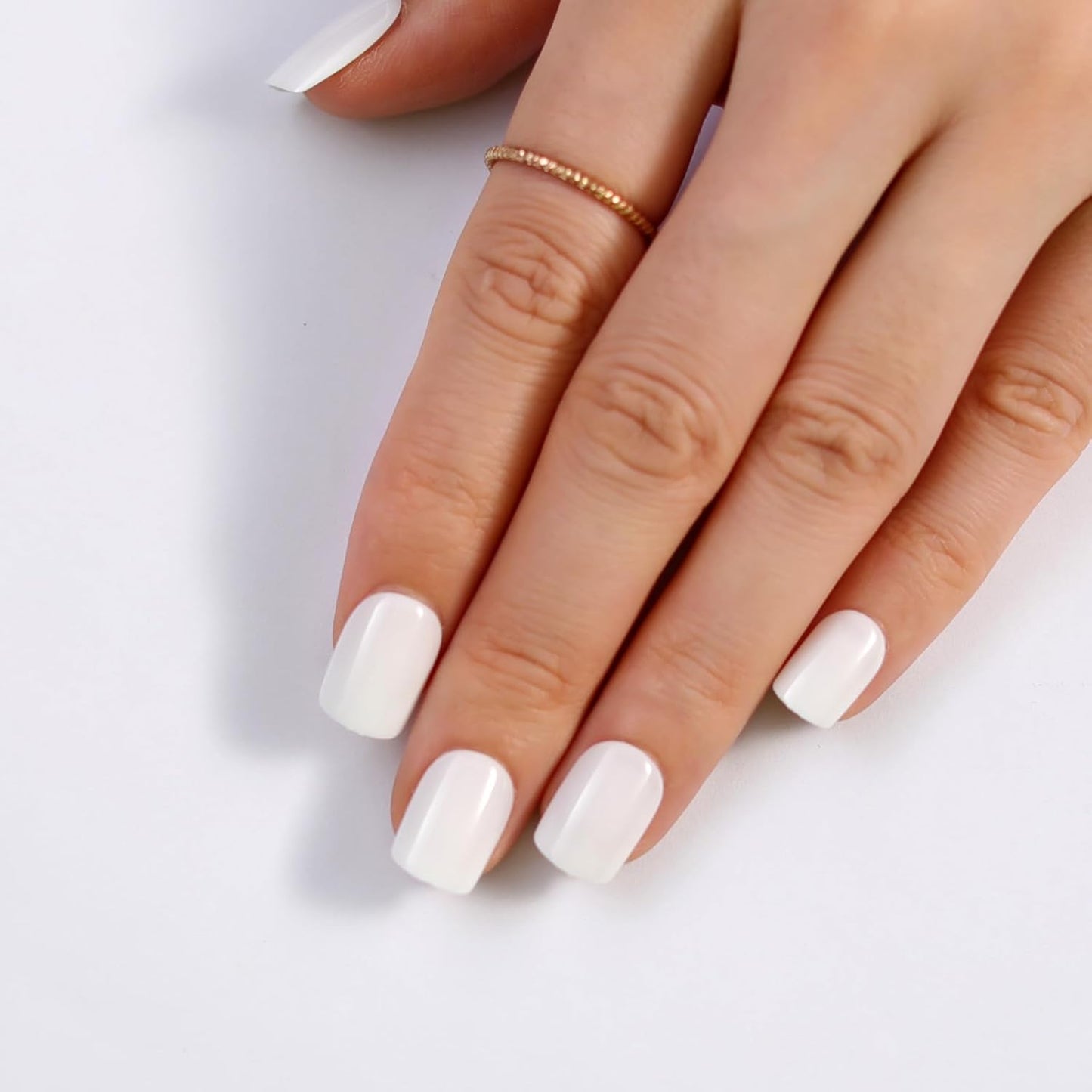 Milky White Press On Nails Short, Glossy Soft Gel Press On Nails Square with Nail Glue, 15 Sizes - 30 Fake Nails Kit, Thick Natural Reusable Glue On Nails for Women, White Mirage