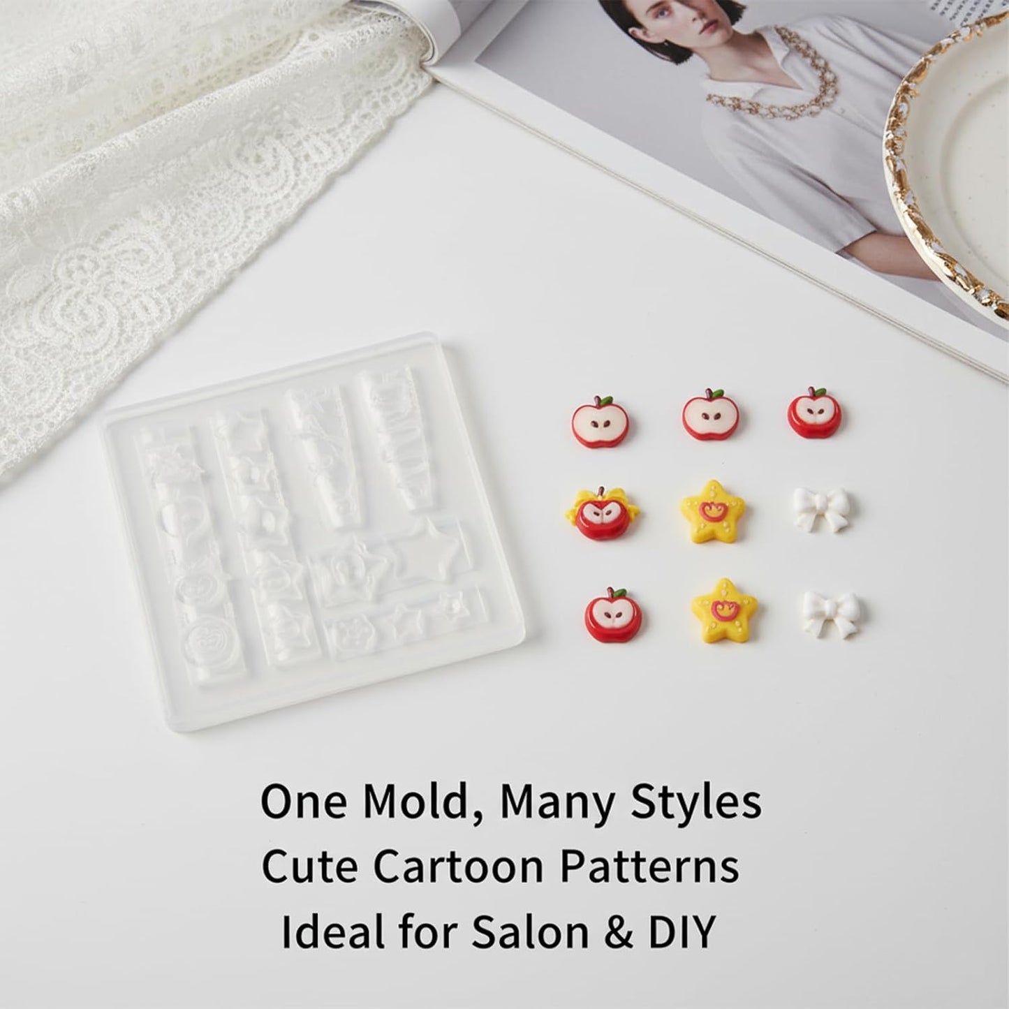 1 Pcs Apple and Star Silicone Nail Art Molds for Women Resin Nail Design