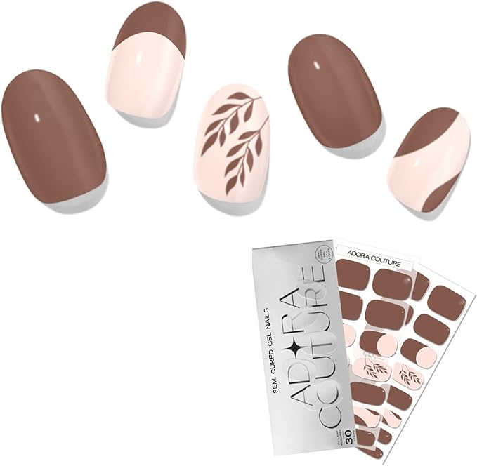 Semi Cured Gel Nail Strips with 30 Pieces - Salon Quality Manicure Kit for Women Easy Application Wraps Includes Prep Pads Nail File Wooden Stick, UV Light Required (Beige Bloom)