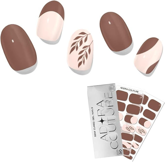 Semi Cured Gel Nail Strips with 30 Pieces - Salon Quality Manicure Kit for Women Easy Application Wraps Includes Prep Pads Nail File Wooden Stick, UV Light Required (Beige Bloom)