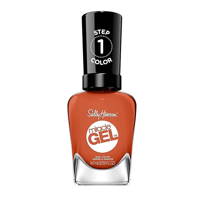 Sally Hansen Miracle Gel Salon Quality Nail Polish | Gel-Like Formula, Two-Step System, No UV Light Needed, Long Lasting | Opaque | 388 A Hot Minute | Burnt Orange Nail Color