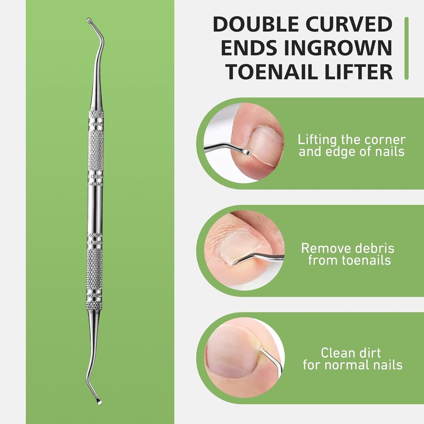 BALUCA Toenail File for Thick Nails & Ingrown Relief | Heavy Duty Metal Emery Board with Toenail Lifter for Seniors, Coarse Grit & Durable Stainless Steel Design (Silver, 1.0, Count, 180/240 Grit)