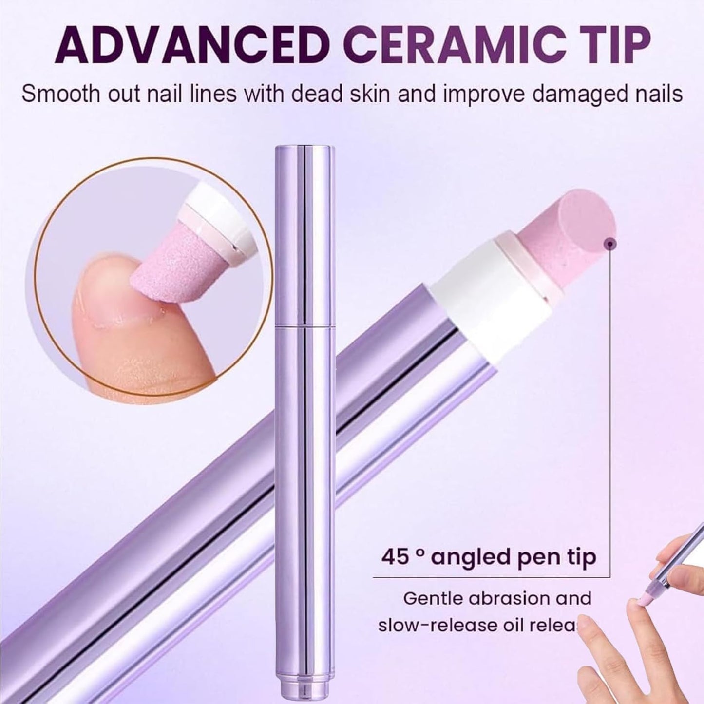 3-in-1 Nail Care Pen, 2025 Upgrade Cuticle Oil Pen for Nails, Ceramic Cuticle Pusher with Oil, Refillable Cuticle Oil Pen, Nail Buffer & Strengthener for Dry, Brittle Nails (Large 1Pcs)