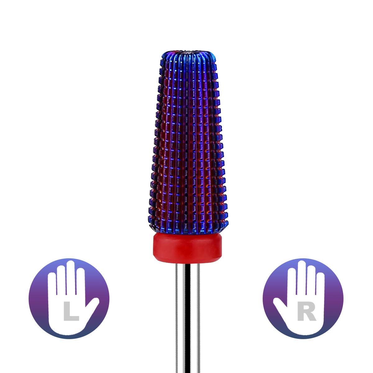Lavinda 5 in 1 Fine Grit Tapered Nail Drill Bit for Acrylic Gel Removal Carbide Tungsten Steel Left Right Hand Use Professional Nail Tech Tools 3/32" (Fine, Purple)