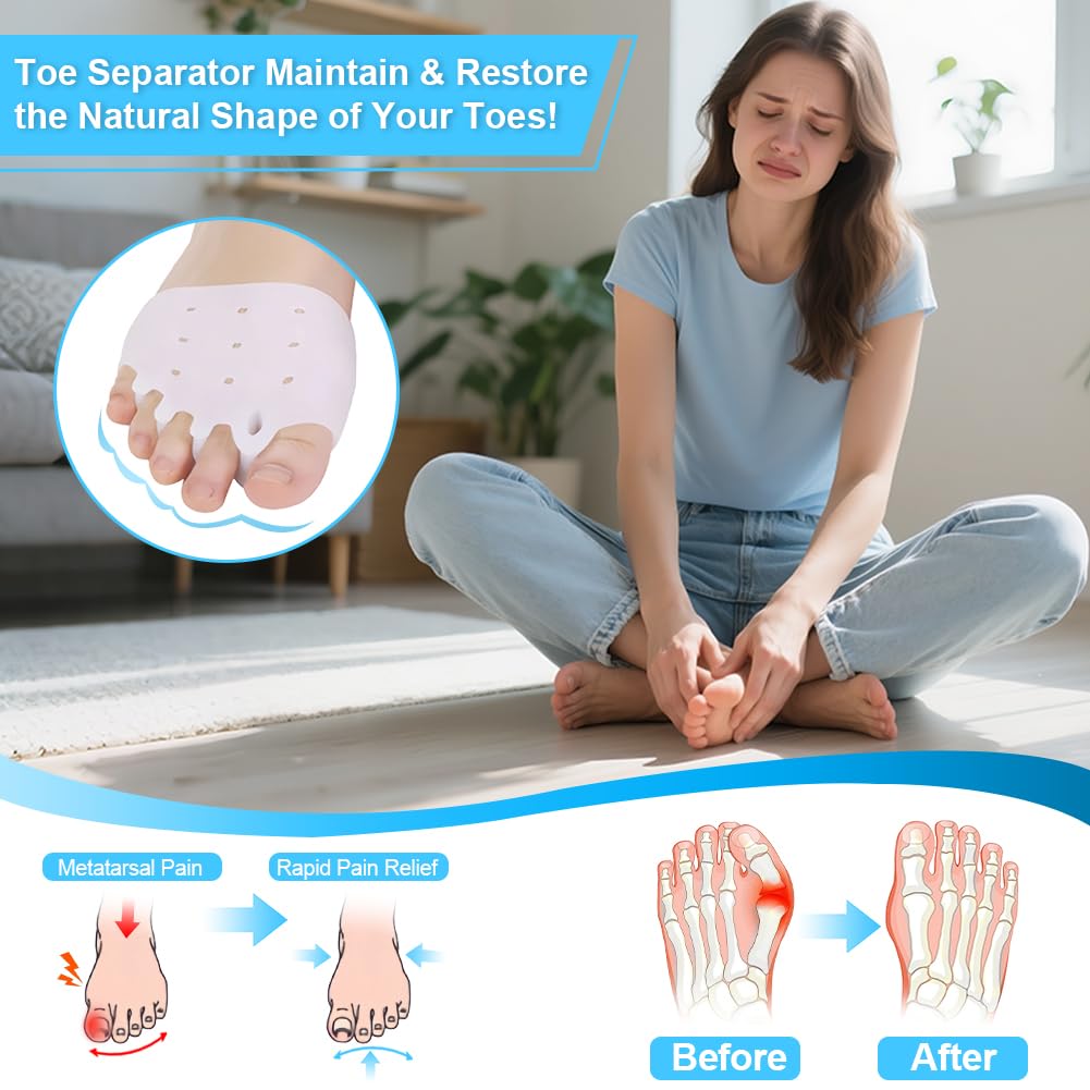 Silicone Toe Separators for Women & Men, Jaxbo 4 Pairs Toe Separators Bunion Corrector Cushion, Breathable Soft and Comfortable Gel Foot Cushions