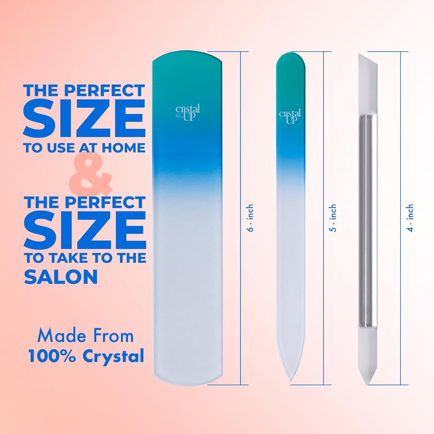 Starter Crystal Care Set - 3PC Includes Glass Foot Scraper, Medium Crystal File, and Cuticle Stick for Natural Nails, Glass File Kit