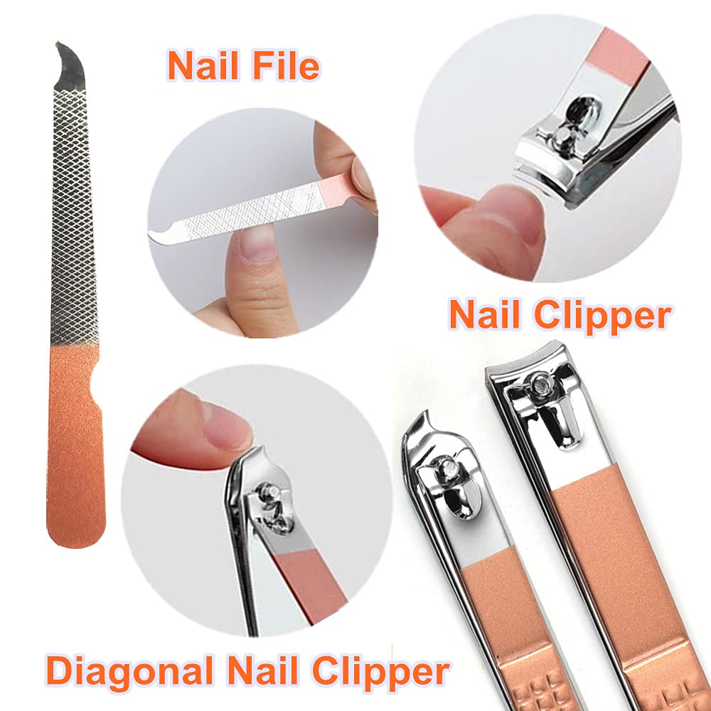 7pcs Manicure Set, Nail Clippers Kit, Stainless Steel Manicure Kit, Nail Clipping Tools Portable Travel Grooming Kit, The Best Gift with Luxurious Case(Rose Gold)