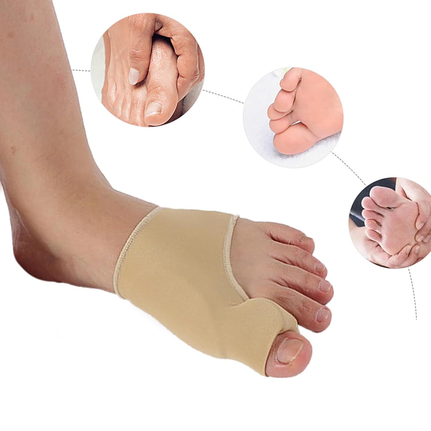 Bunion Corrector Sleeve Socks with Big Toe Separators and Pinky Separators Pack for Men and Women Non-Slip Big Toe Straightener Big Toe Alignment Bunion Toe Relief Pain (Khaki, Large)