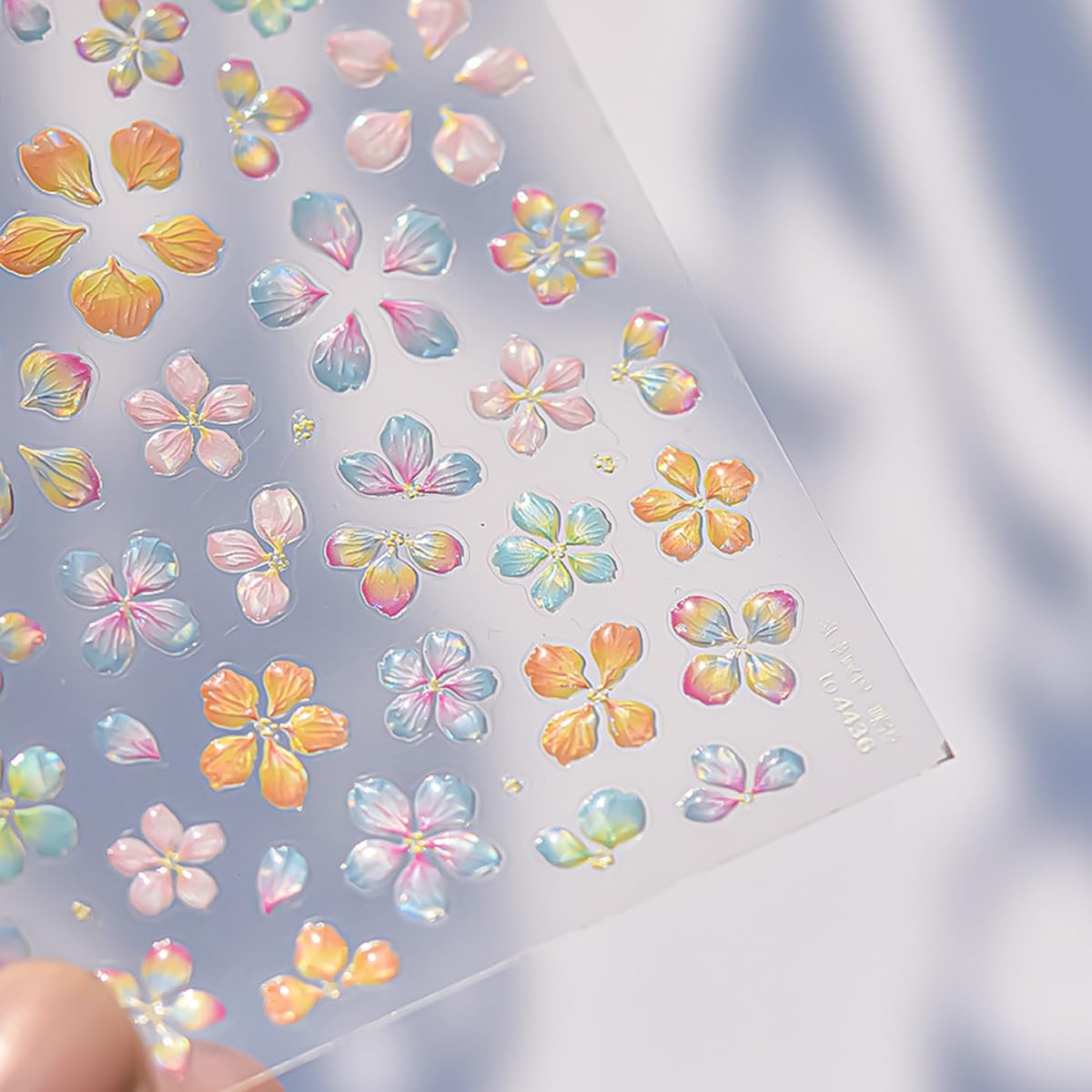 Flower Nail Art Stickers Decals 5D Embossed Jelly Flowers Nail Decals 1PCS Exquisite Shinny Colorful Floral Spring Summer Design Flower Nails Adhesive Sliders Supply for Women DIY Nail Art Decorations
