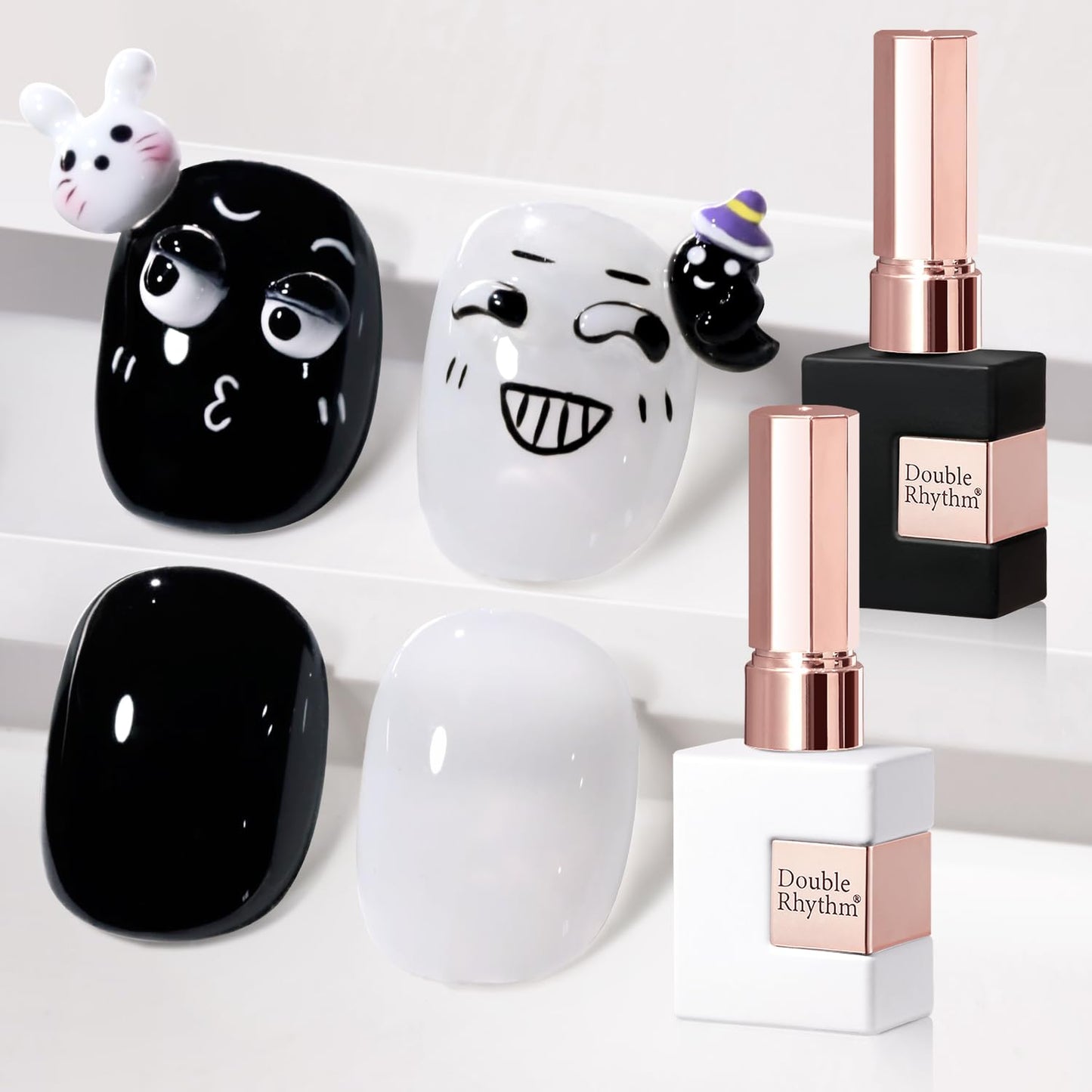 Double Rhythm 2 Pcs 15ml UV Gel Polish Set Pure White And Black Color Gel Nail Polish Kit Nail Art Salon DIY (Black and Milky White-A1015+A1075)