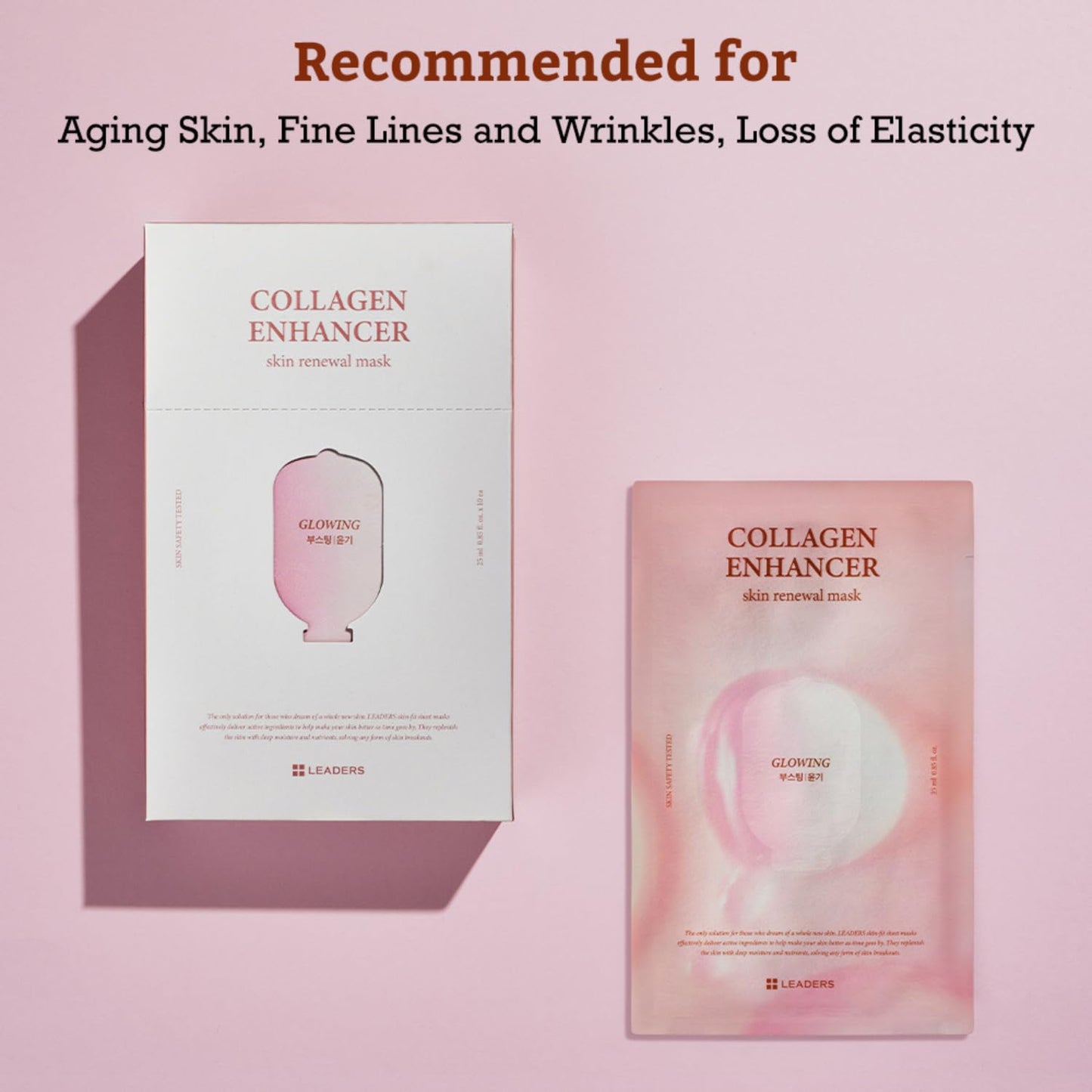 LEADERS Collagen Enhancer Skin Renewal Mask – Boosts Elasticity, Firmness & Hydration for a Plump – Hydrating Face Mask with Hydrolyzed Collagen, Plant Extracts, & Moisture-Rich Formula – 10 Sheets