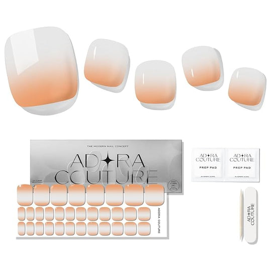 Semi Cured Gel Nail Strips - 32 pcs Gel Pedicure Stickers, Easy to Apply & Remove Toenail Stickers, Salon Quality at Home & Long Lasting - UV Nail Lamp Required - Peachy Blush P
