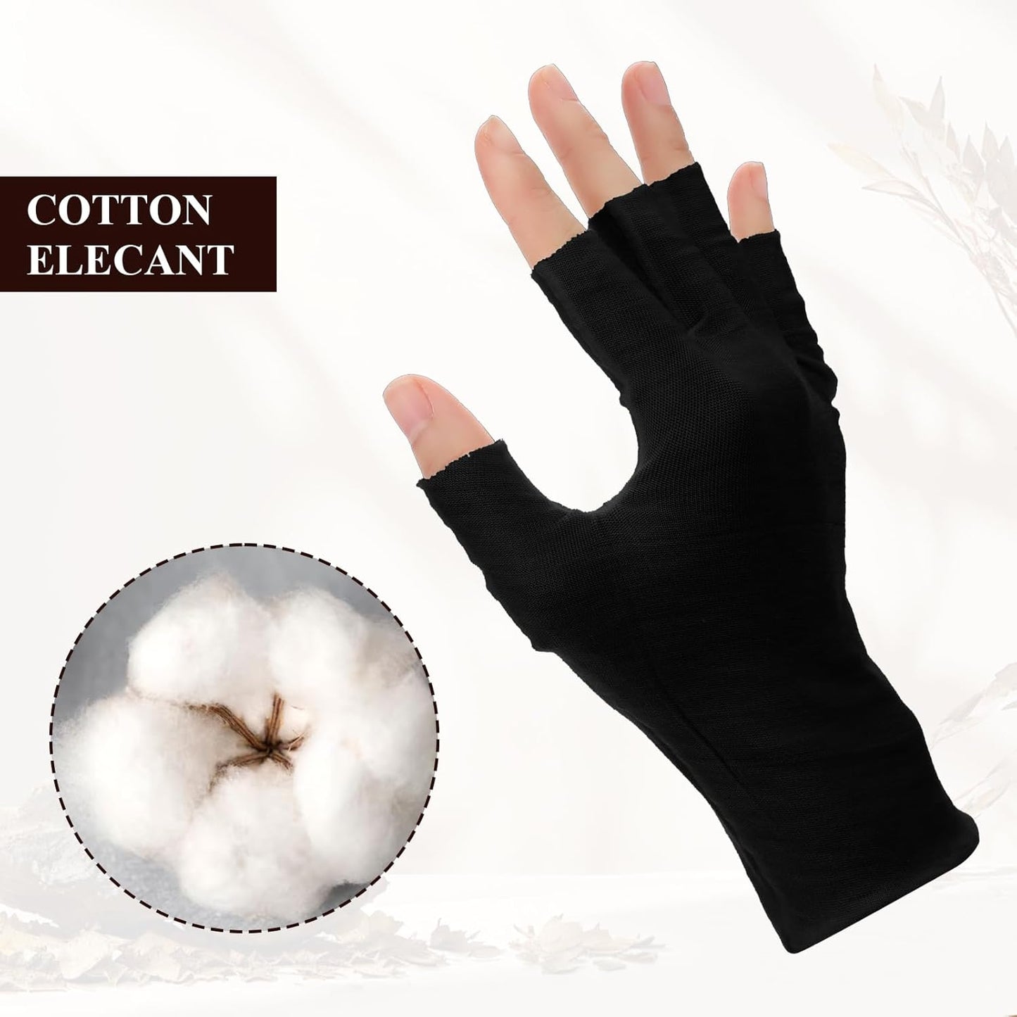 7 Pairs 100% Cotton Gloves, Black Breathable Moisturizing Night Glove for Dry Hands & Overnight Care, Fingerless Design Touchscreen-Friendly Gloves for Women & Men