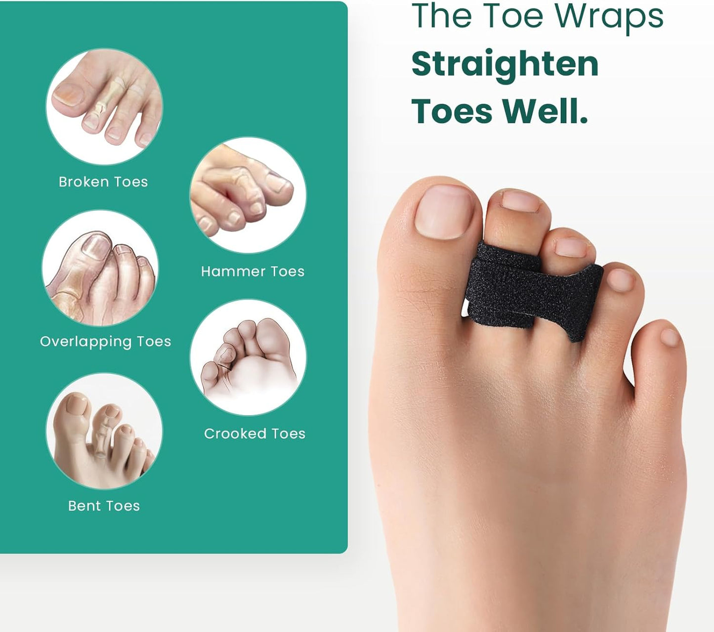 Welnove Hammer Toe Straightener - 8 Pack Broken Toe Wraps - Hammer Toe Corrector for Women - Toe Splints for Crooked Toes, Curled Toes, Bent Toes - (Multi-Size, Black)