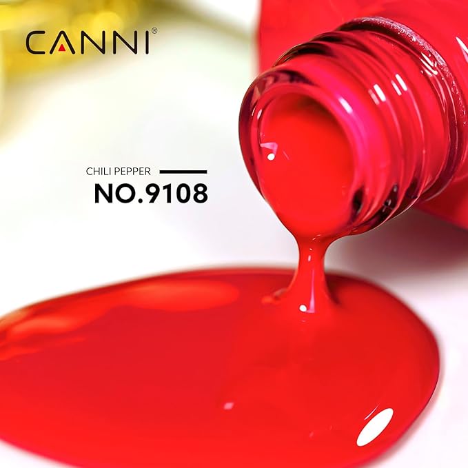 CANNI Red Gel Nail Polish, 1Pcs Bright Red Gel Polish Neon Color High Gloss Soak Off U V Manicure Salon DIY