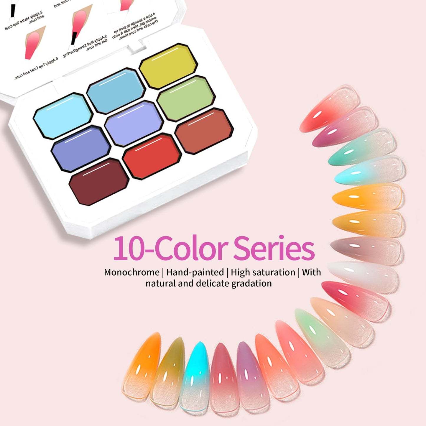 Ombre Gel Nail Polish Nail Sponges for Ombre 9 Series Colorful Blush Effect Gradient Painting Gel for Ombre Nails Multistyle French Manicure Nail Art DIY Home (A8)