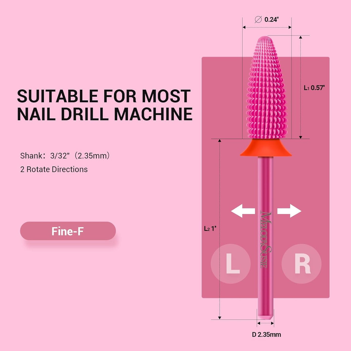 MelodySusie Typhoon Nail Drill Bits, 3/32'' Carbide Tungsten Multi-function Bits, Fast Remove Acrylic or Hard Gel for Manicure Pedicure Salon Professional or Beginner, Pink Blossom, Fine