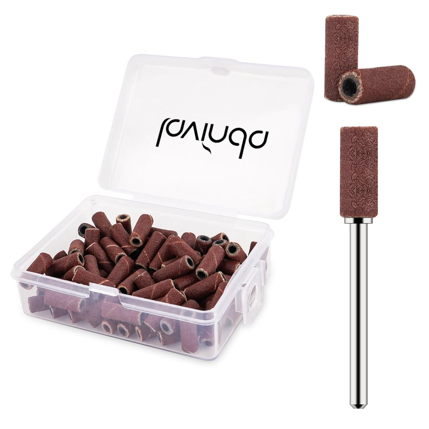 Lavinda 80 Piece Small Sanding Bands Nail Drill Bit, Fine Sanding Bands for Nail Drill with 3.1mm Mandrel Bit for Acrylic Nails Gel Removing Shaping Polishing Nail Salon Use (180 Grit, Brown)