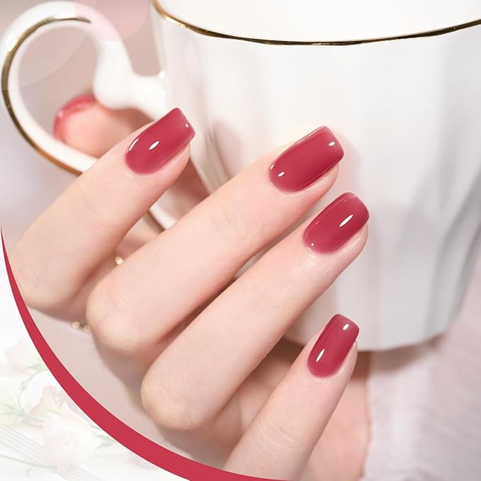 GAOY Jelly Nude Gel Nail Polish, 16ml Sheer Pink Translucent Soak Off Gel Polish, UV Light Cure for Nail Art DIY, 1993 Blushing Red
