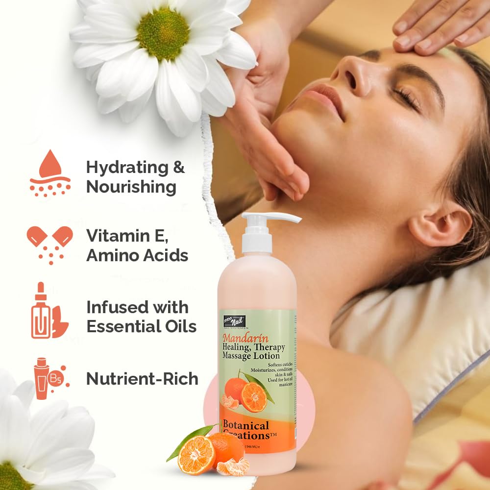PRO NAIL - Healing Therapy Massage Lotion - Professional Pedicure, Body and Hot Oil Manicure, Infused with Natural Oils, Vitamins, Panthenol and Amino Acids (Mandarin, 32 Oz)