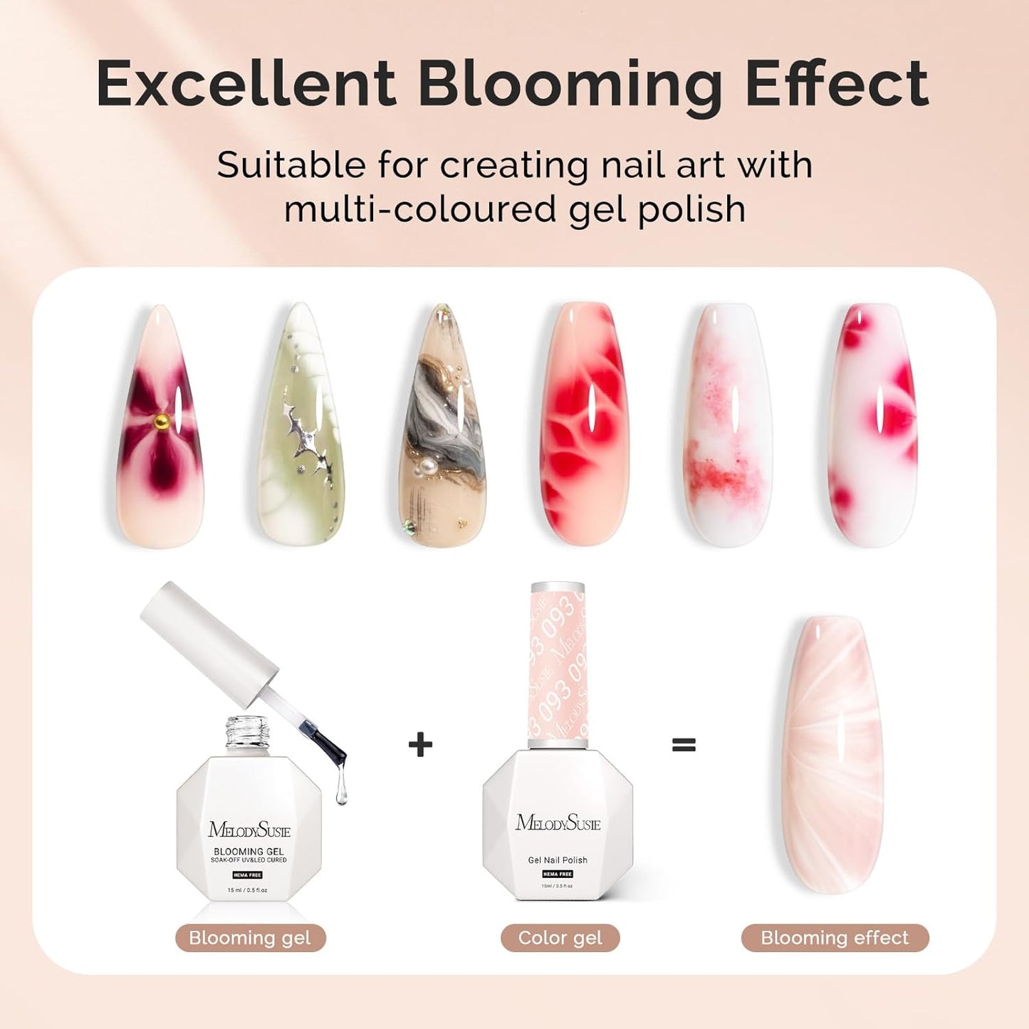 MelodySusie Hema Free Blooming Gel for Nail Design, Marble Watercolor UV Nail Polish, Spreading Effect Gel Nail Art Supplies, Nail Salon Manicure at Home for Women, 0.53 Fl Oz 2PCS