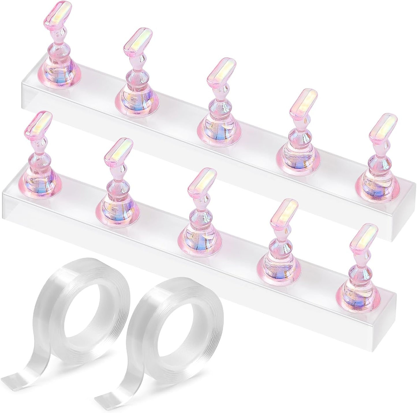 Etercycle Nail Stand for Press On Acrylic Nails Art Display Stand Nail Holder for Painting Magnetic Nails Stand with Double-sided Tape for Home DIY Salon Supplie (Pink)