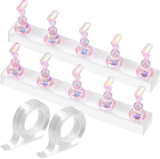 Etercycle Nail Stand for Press On Acrylic Nails Art Display Stand Nail Holder for Painting Magnetic Nails Stand with Double-sided Tape for Home DIY Salon Supplie (Pink)