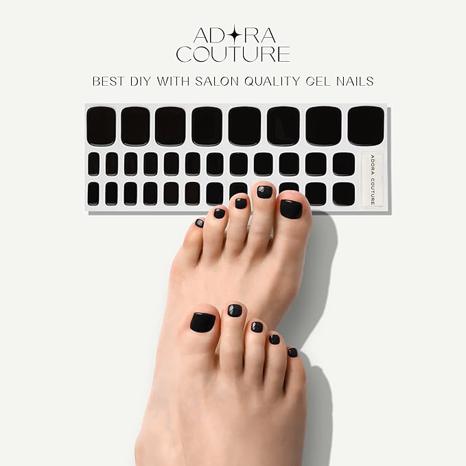 Semi Cured Gel Nail Strips - 32 pcs Gel Pedicure Stickers, Easy to Apply & Remove Toenail Stickers, Salon Quality at Home & Long Lasting - UV Nail Lamp Required - Black P