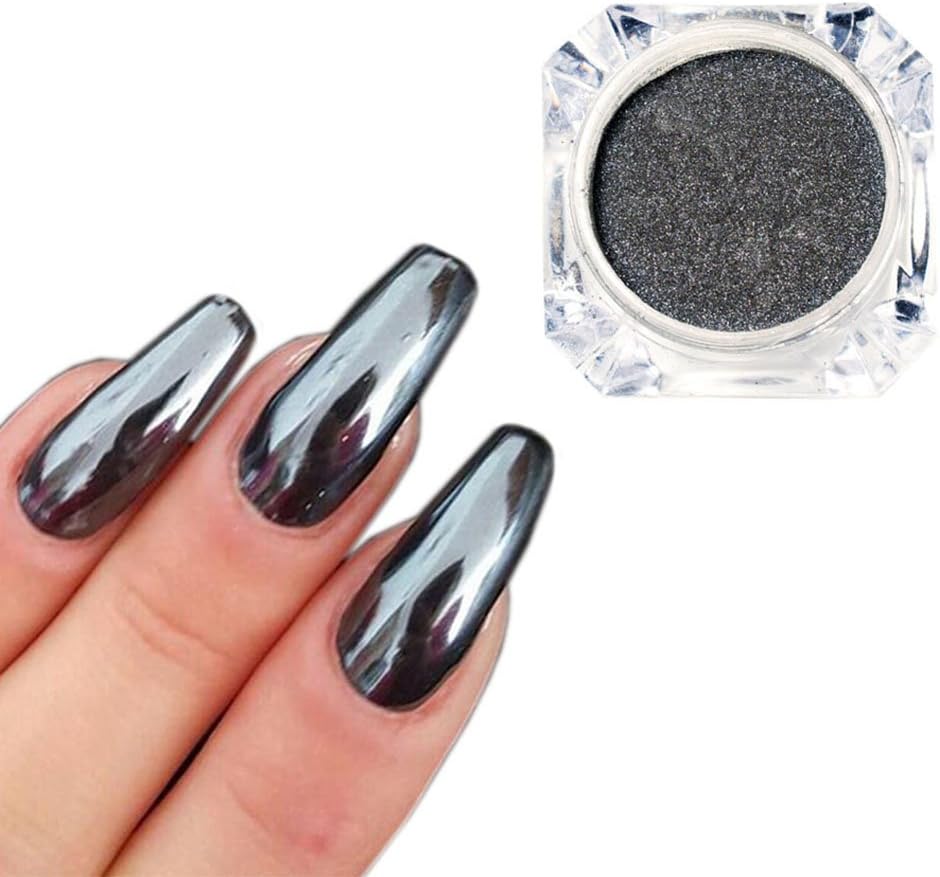 Chrome Nail Powder Metallic Mirror Effect Nail Powder Nail Art Chrome Black Mirror Powder Shiny Ultra Thin Dazzling Pigment Dust Nail Glitter Metal Decor for DIY Nail Art Gel Polish 1g/Bottle