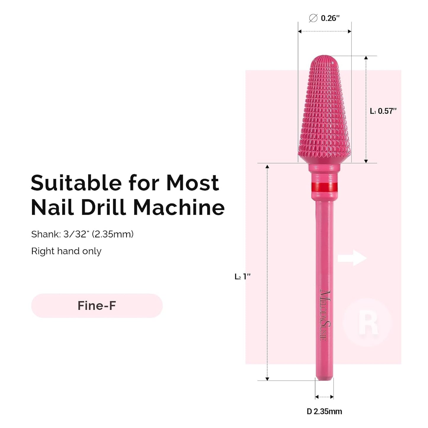MelodySusie Professional Tornado Nail Drill Bits, 3/32'' Carbide Tungsten Multi-function Bits, Suitable for Manicure Pedicure Cuticle Gel Polishing, Salon Bits, Pink Blossom, Series Bit-X, Fine