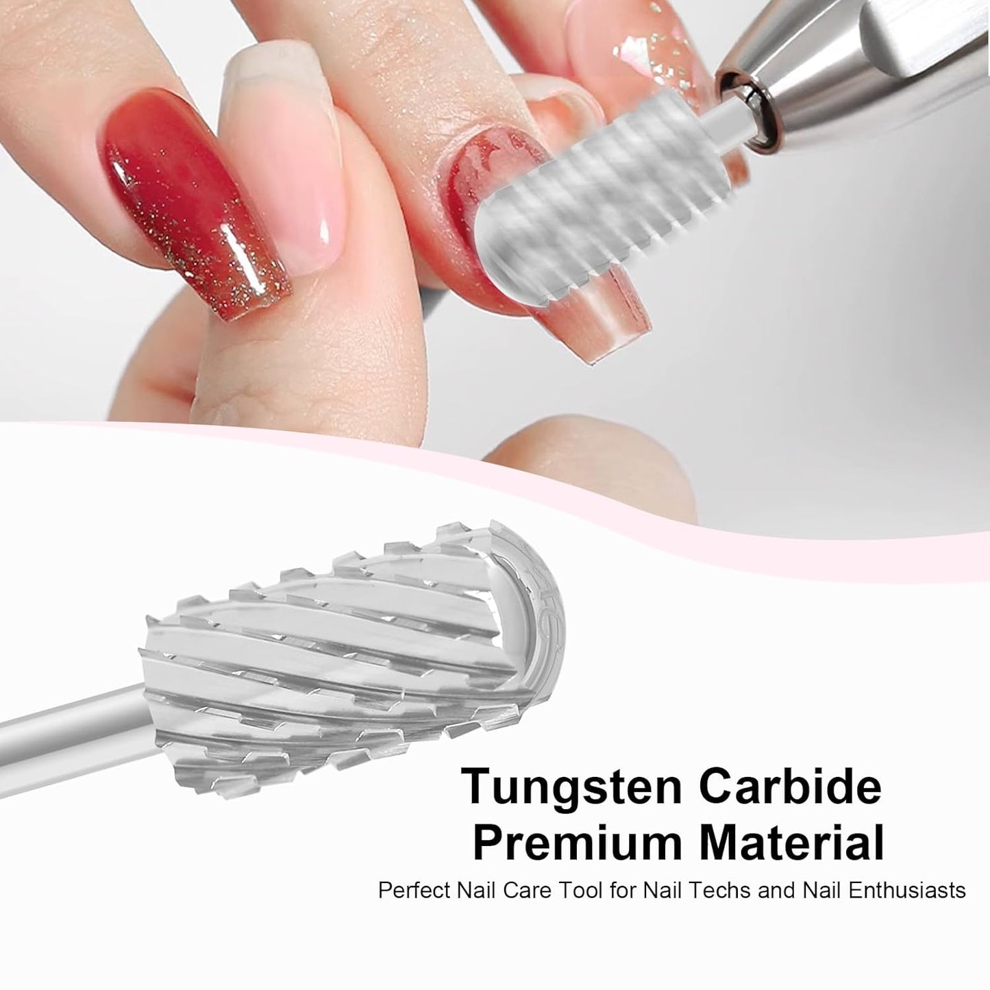 3/32" Large Barrel Smooth Round Top Tungsten Carbide Nail Drill Bit Safety Bit for Gel & Acrylic Removal, 2-Way Rotating Efile Tip, Salon Electric File Accessory (3XC Grit, Silver)