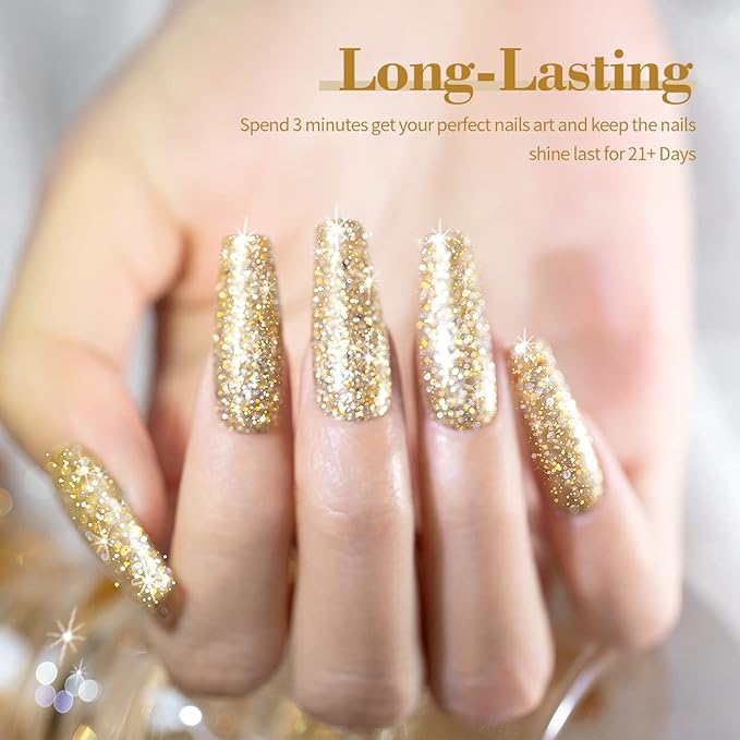 RARJSM Reflective Glitter Gel Polish Champagne Gold Holographic Gel Nail Polish Rainbow Iridescent Shimmer Pigment L E D U V Soak Off Sparkle Diamond Gelpolish Nail Art Manicure Salon DIY at Home 1pcs