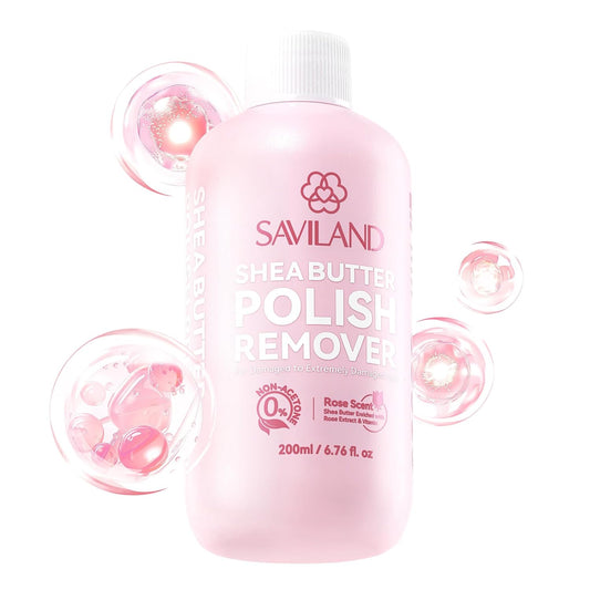 SAVILAND Plant-Based Nail Polish Remover: 200 ML Non-Acetone Non Drying Fingernail Polish Remover Shea Butter Nails Removal Rich in Castor Oil VE for Cateye Glitter Regular Nail Polish Home Salon Use