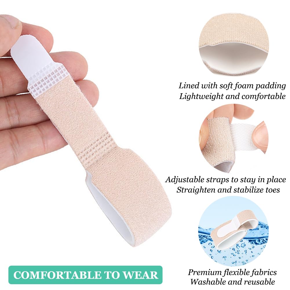 Hammer Toe Straightener Corrector (10Pack), Broken Toe Wraps with Soft Padded for Women & Men Pain Relief, Big Toe Splint Protectors for Overlapping/Crooked/Curled Toes and Align Hallux Valgus