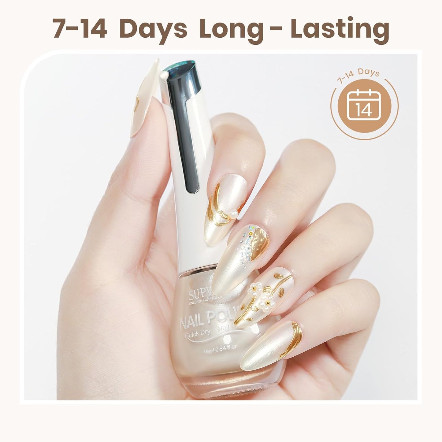 Pearl Nail Polish Quick Dry, Air Dry Fast Shimmer Mermaid Champagne Nail Lacquer DIY Manicure for Women Girls