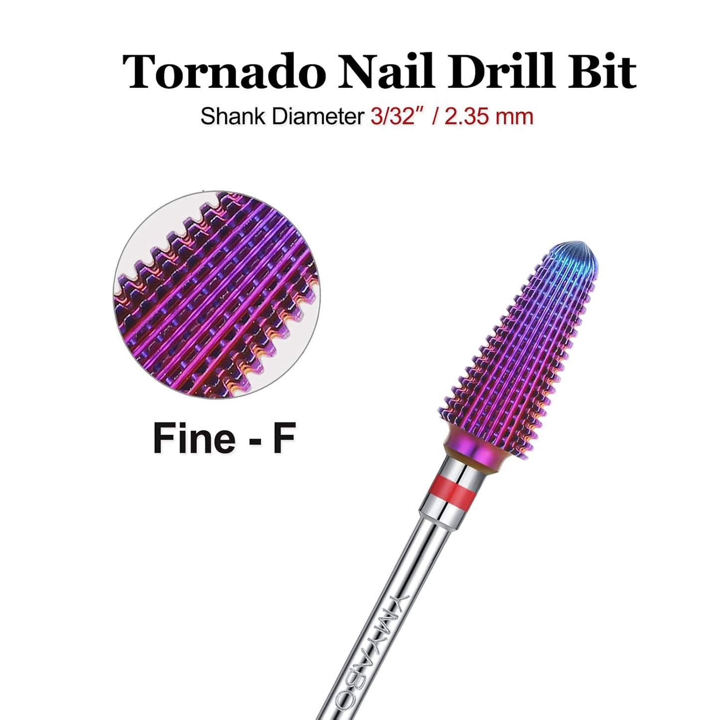 Tornado Nail Drill Bit,Professional 3/32" Purple Carbide Tungsten Multifunction Bits， Fast Remove for Hard Gel and Acrylic, Manicure Pedicure Cuticle Nail Polishing Tool-Fine