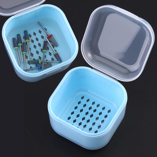 Nail Tool Sterilizer Box Plastic Sterilization Tray for Nail Art Accessories Tools, Portable Nail Drill Bits Disinfectant Container Soaking Box with Strainer Nail Art Salon Sterilizing Tool