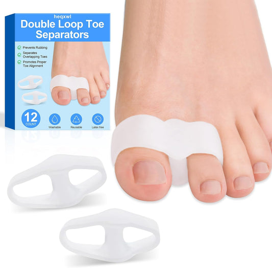 12 Pack Toe Separators Bunion Corrector, Big Toe Spacers for Bunions, Hammer Toes, Calluses, Blisters and Relieve Foot Pain (White)