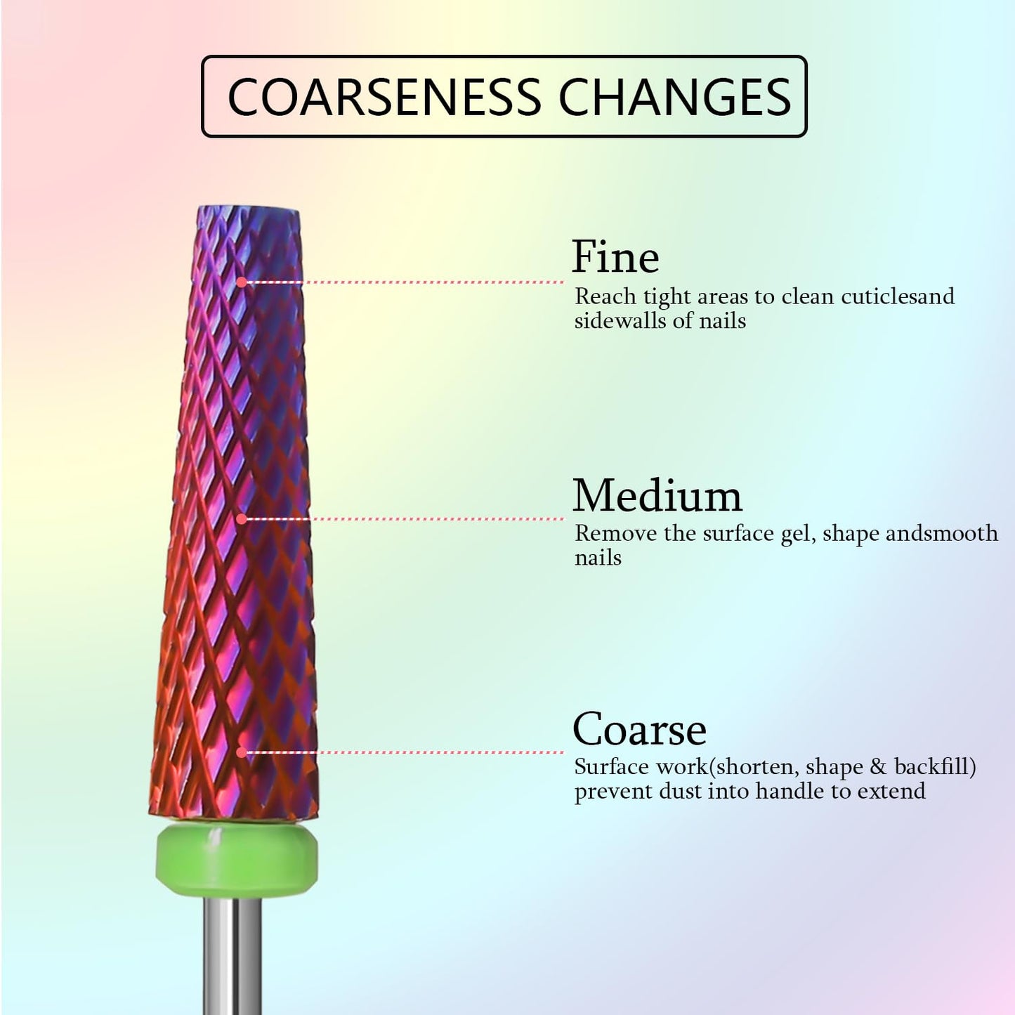 Super Long 5 in 1 Nail Drill Bits,Two Way Rotary Nail Cleaner Carbide Tungsten Nail Bits, Suitable for Manicure Pedicure Cuticle Gel Polishing Acrylic Hard Gels (Purple, Coarse-C)