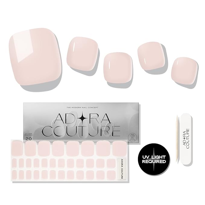 Semi Cured Gel Nail Strips - 32 pcs Gel Pedicure Stickers, Easy to Apply & Remove Toenail Stickers, Salon Quality at Home & Long Lasting - UV Nail Lamp Required - Pink P