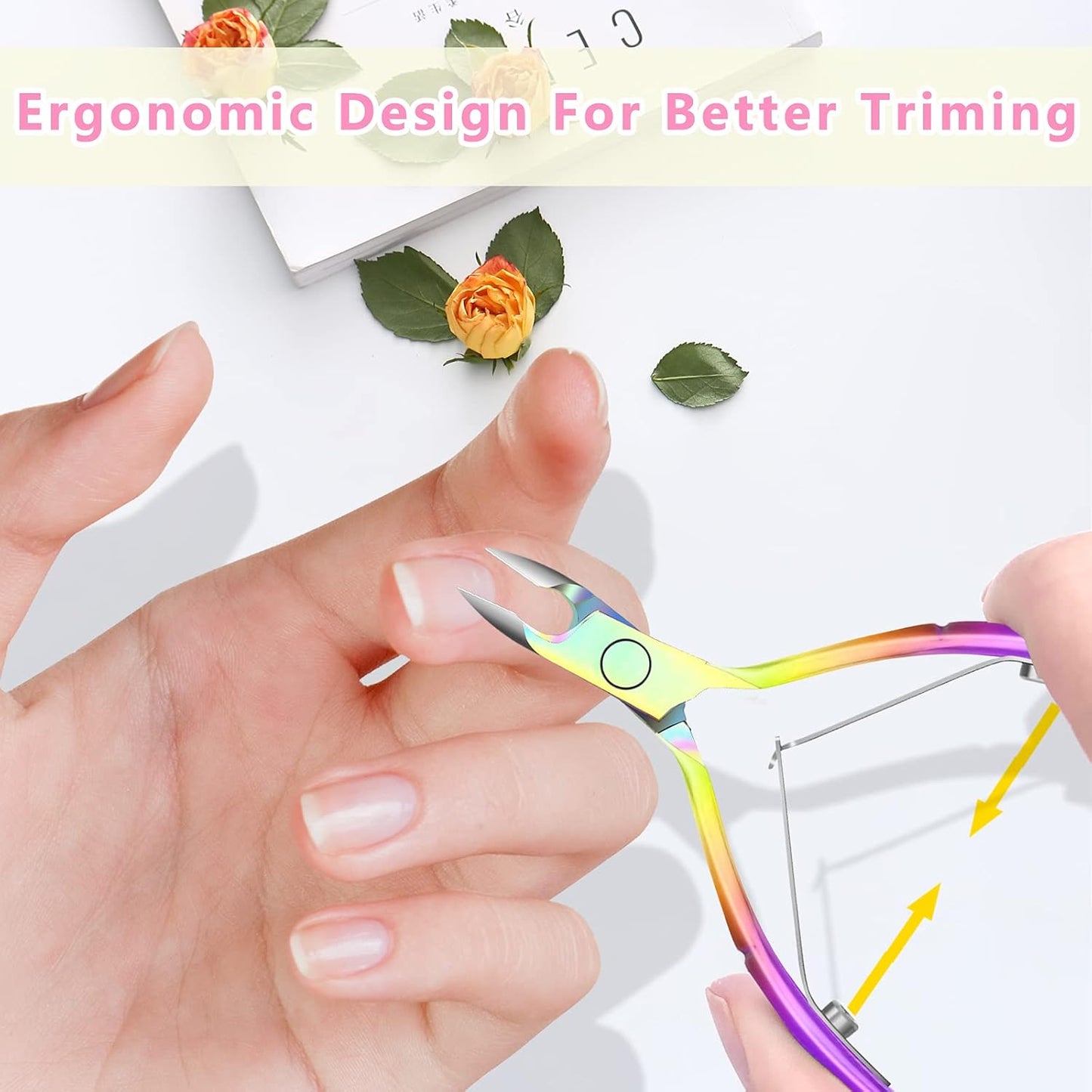Cuticle Trimmer with Cuticle Pusher and Scissors, Cuticle Remover Professional Durable Pedicure Manicure Tools, Stainless Steel Cuticle Nipper Cutter Clipper for Fingernails and Toenails (Colored)