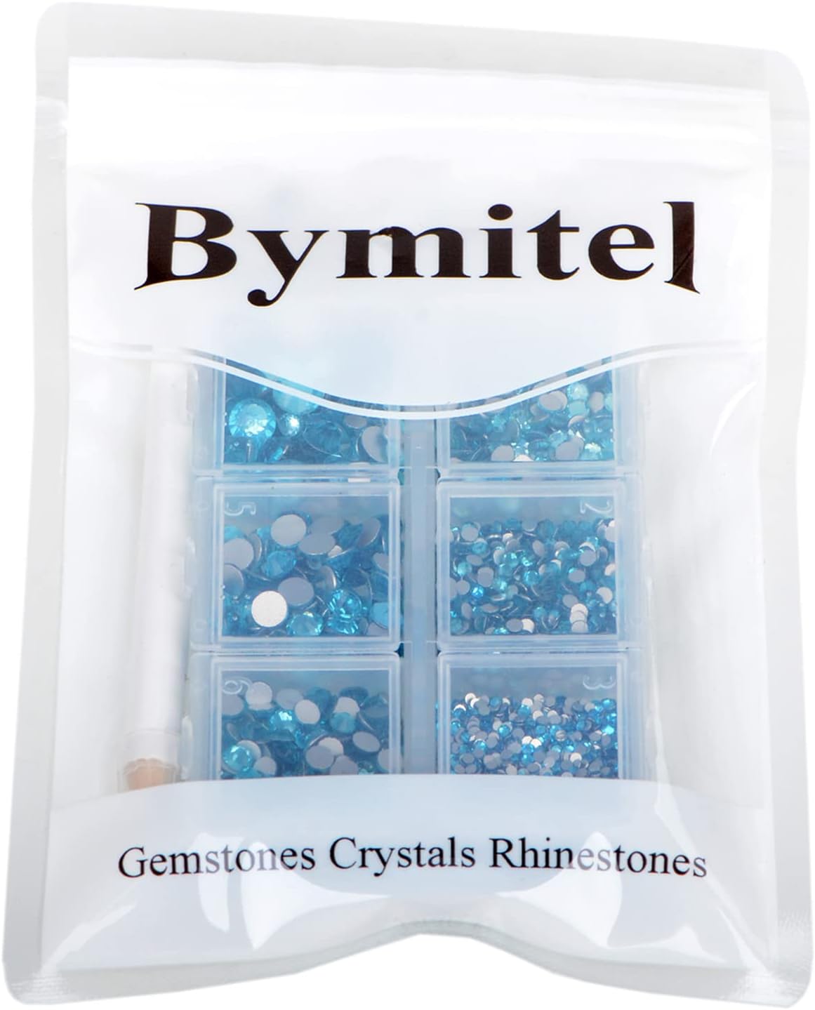 Bymitel 5000 Pieces 6 Mixed Sizes Glue Fix on Glass Rhinestones Round Crystal Gems Flatback for DIY Jewelry Making with one Picking Pen(6-Sizes 5000PCS, Aquamarine)