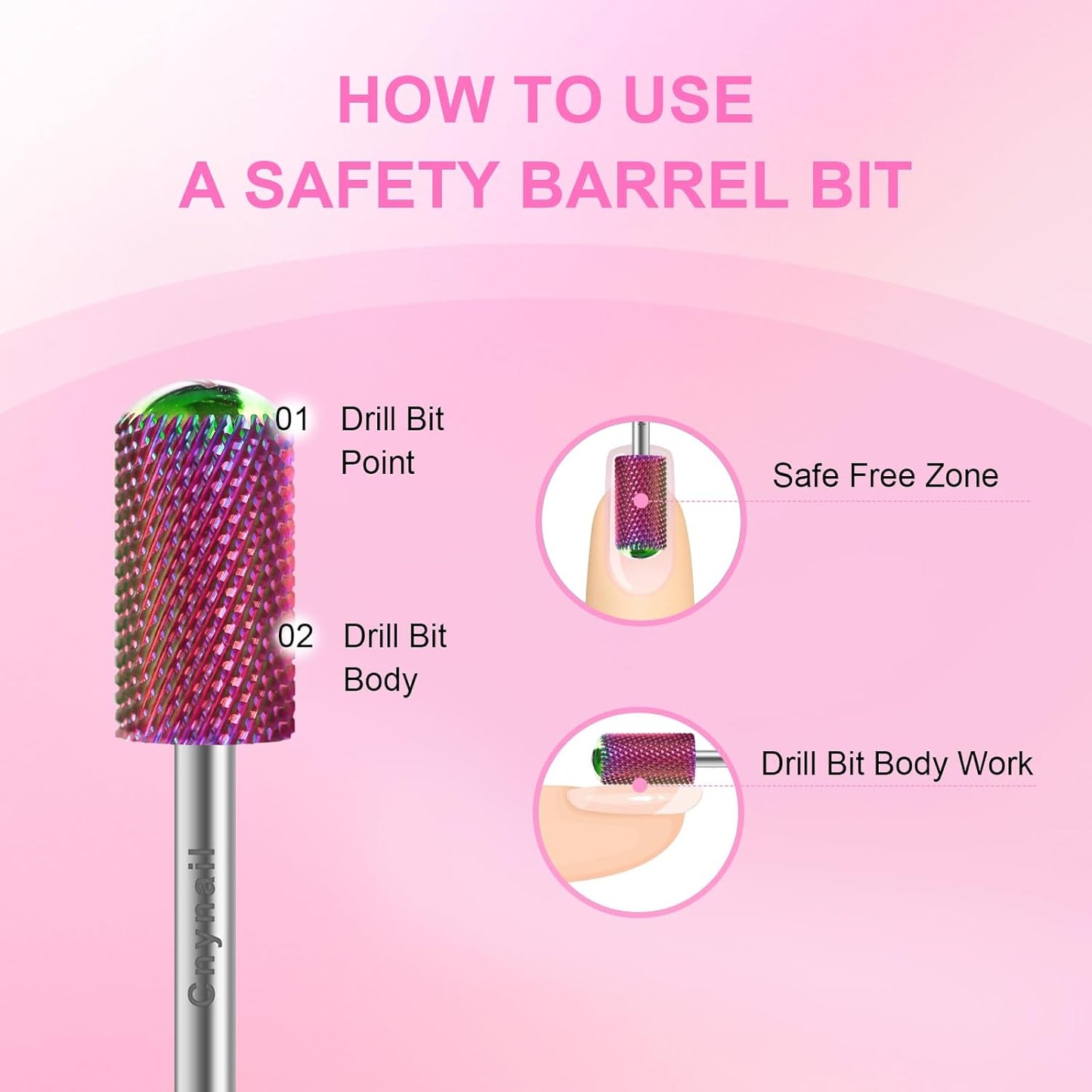 3/32" 2PCS Large Barrel Smooth Round Top Tungsten Carbide Nail Drill Bit Safety Bit for Gel & Acrylic Removal, 2-Way Rotating Efile Tip, Salon Electric File Accessory (M Grit, Multicolor)