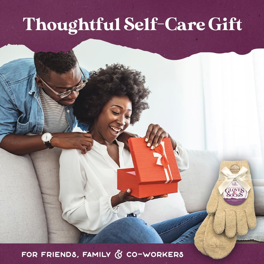 Purple Canyon Moisturizing Socks and Gloves Set | Tan Fuzzy Socks and Gloves with Aloe and Vitamin E for Women | Women's Gifts for Self-Care