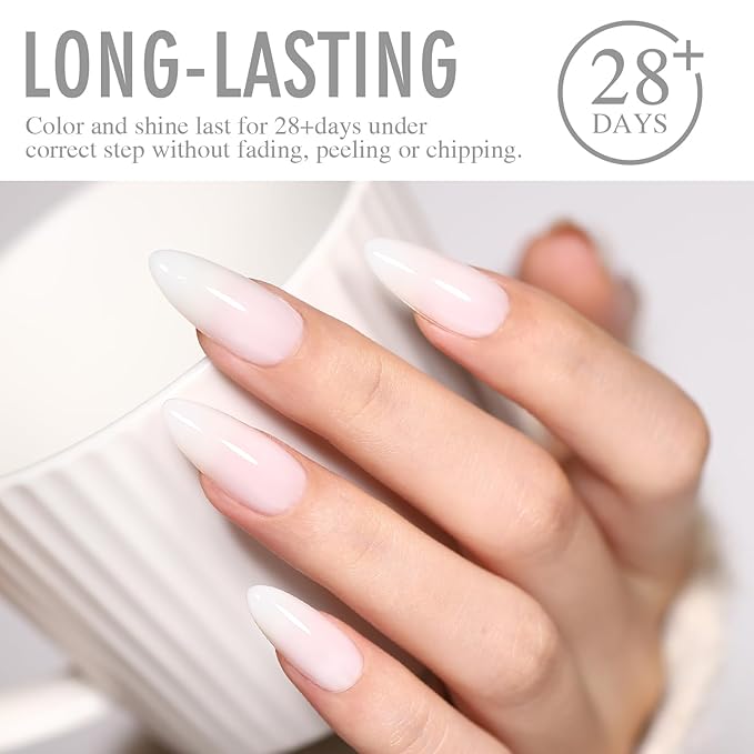 Milky White Gel Nail Polish, 15ml Natural Translucent Jelly Nude Color Soak Off UV Light Cure Gel Polish for Nail Art Salon DIY Manicure at Home