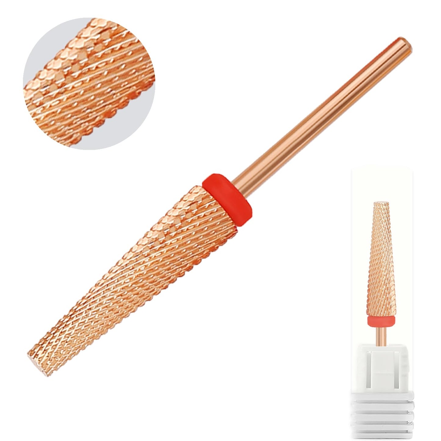 Super Long 5 in 1 Nail Drill Bits, Professional 3/32'' Carbide Tungsten Two Way Rotary Advanced Safety Bits, Fast Remove for Manicure Pedicure Cuticle Acrylic Nails (Rose Gold, Fine-F)