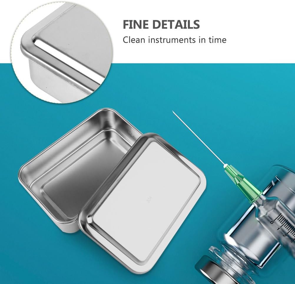 Baluue Medical Surgical Trays Stainless Steel Instrument Tray with Lid, Sterilization Trays Organizer 6 Inch Thicken Container for Lab Instrument Supplies Tattoo Tool