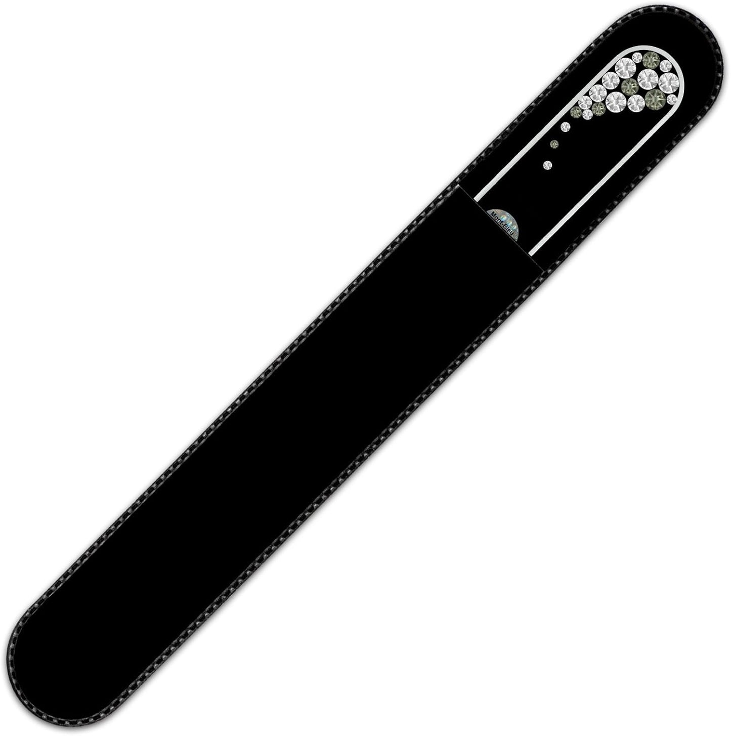 Large Size Glass Nail File Hand Decorated with Swarovski Elements, in Black Velvet Sleeve, Genuine Czech Tempered Glass, Hand-Made Crystal Nail File