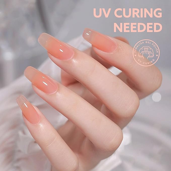 CANNI Jelly Clear Pink Gel Nail Polish, 1Pcs Jelly Nude Pink Gel Polish Sheer Clear Light Pink Gel Polish Translucent Color Nail Polish Gel Soak Off U V Gel Nail French Nail Manicure Salon DIY