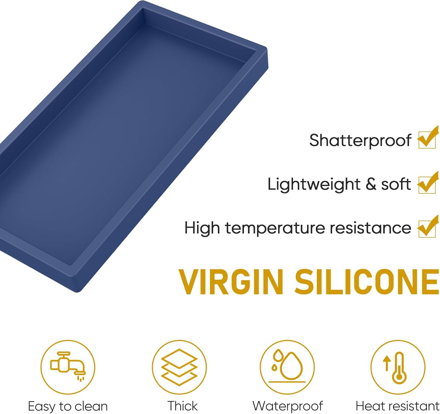 Silicone Vanity Tray - Thickened, Shatterproof, Rectangle - 7.8 * 3.9 in - For Counter, Soap Dispenser